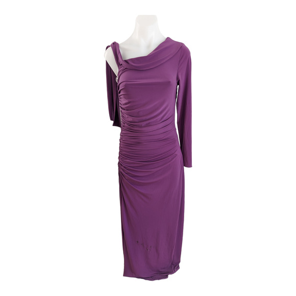 Halston Size 0 Kamilah Jersey One-Shoulder Ruched Gown Sheath Maxi Dress Purple - Picture 1 of 13